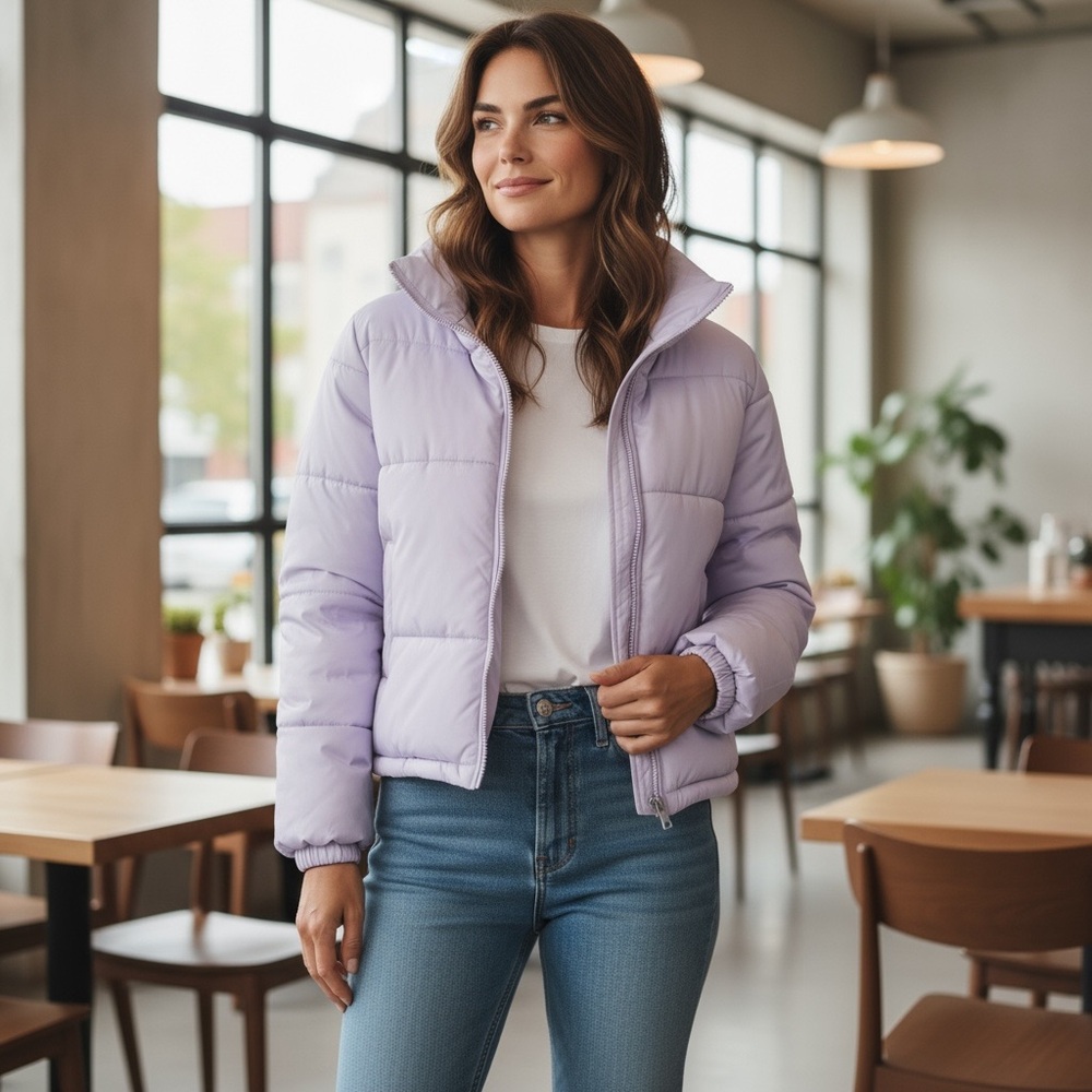 NWT Celebrity‎ Pink Juniors Cropped Puffer Jacket in Lavender Warm